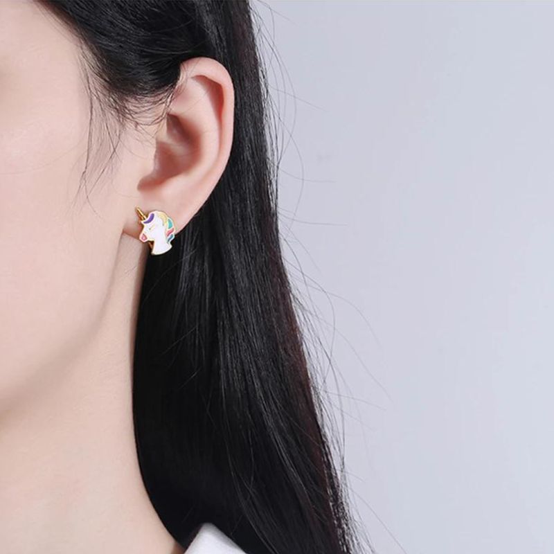 Boucle D'oreille Licorne Dorée Mignonne Image