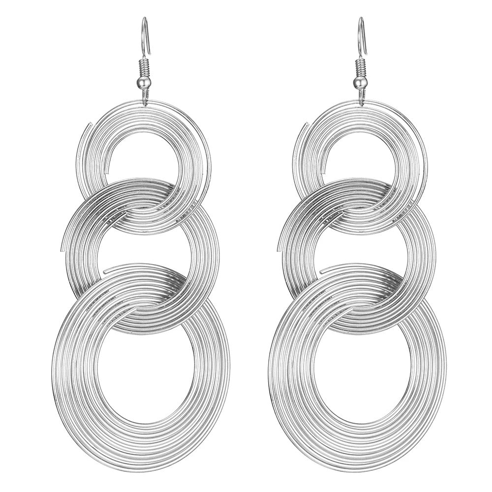 Boucle d'Oreille Longue 3 Cercles Image