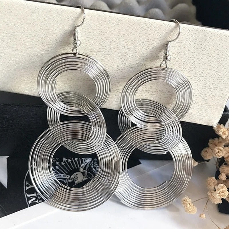 Boucle d'Oreille Longue 3 Cercles Image