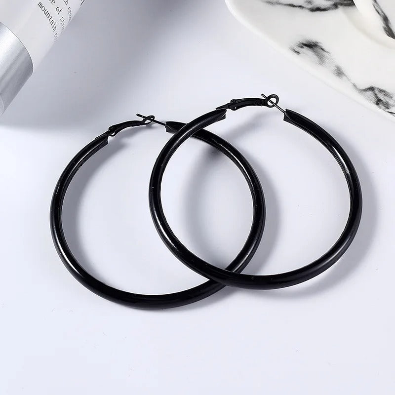 Boucle d'Oreille Noire Femme Créole Cercle