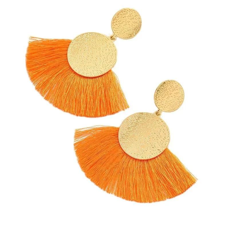 Boucle D'oreille Orange et Dorée Pendante Image