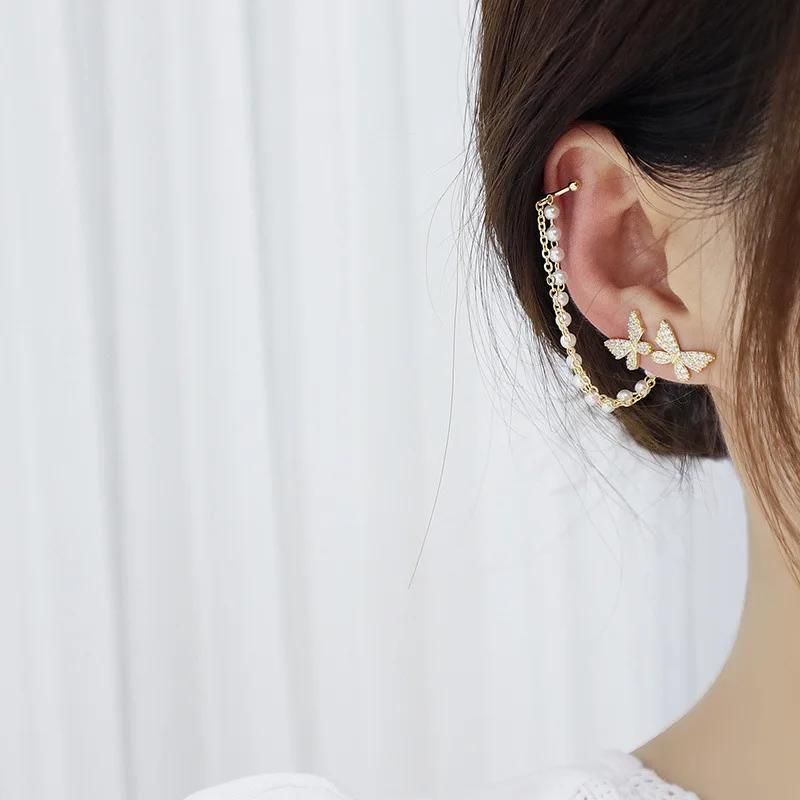 Boucle D'oreille Papillon Dépareillée avec Chaine