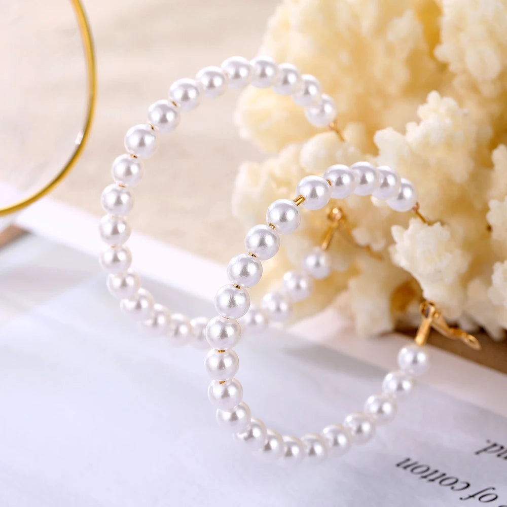 Boucle D'oreille Perle Raffinée en Forme de Cercle