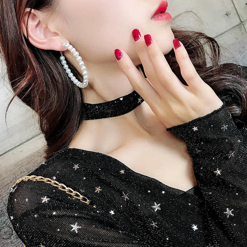 Boucle D'oreille Perle Raffinée en Forme de Cercle