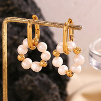 Boucle d'Oreille Perle Tendance en Acier Inoxydable