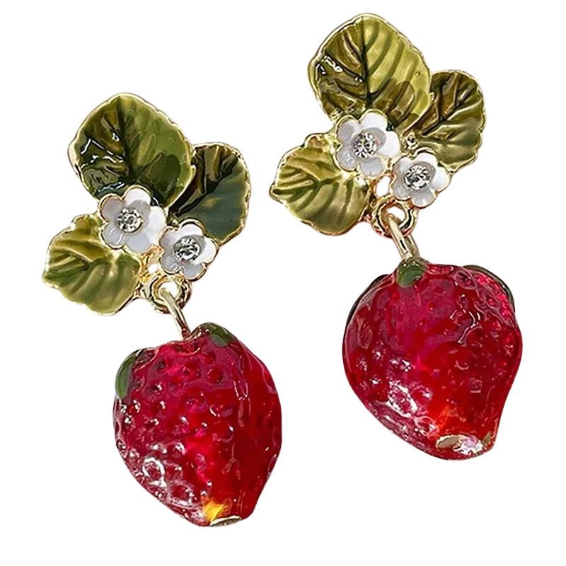 Boucle d'Oreille Rouge Sophistiquée en Forme de Fraise