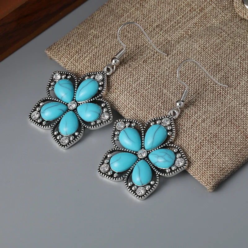 Boucle d'Oreille Turquoise Durable en Forme de Fleur