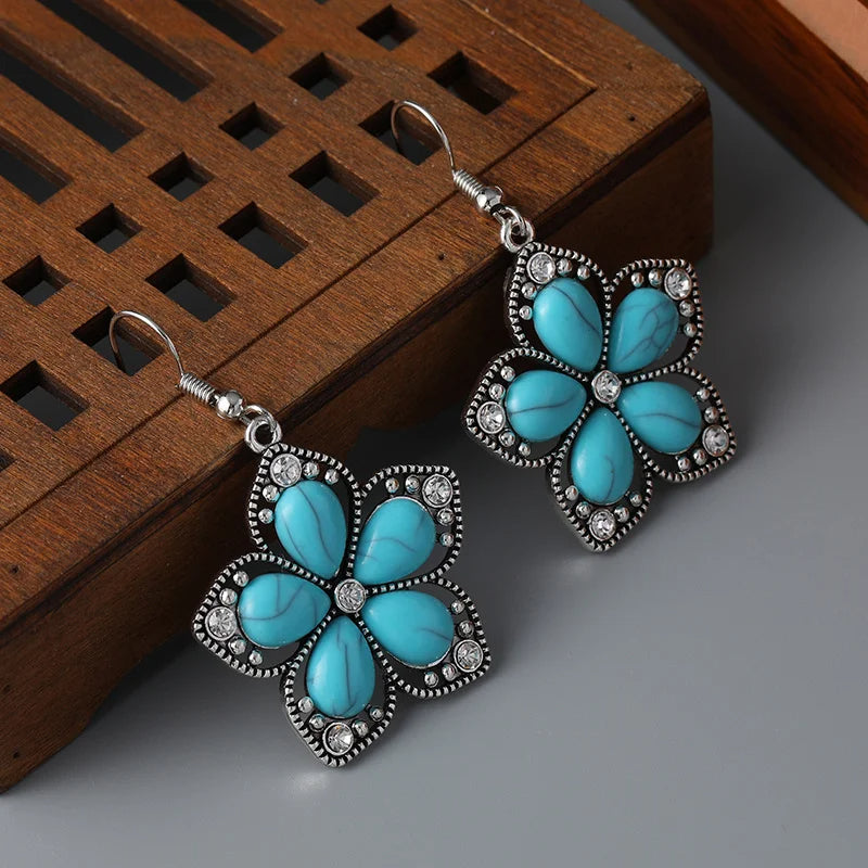 Boucle d'Oreille Turquoise Durable en Forme de Fleur