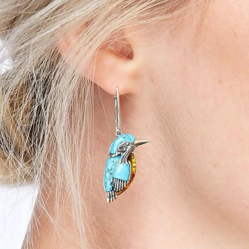 Boucle d'Oreille Turquoise Tendance en Forme d'Oiseau