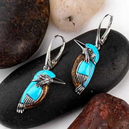 Boucle d'Oreille Turquoise Tendance en Forme d'Oiseau