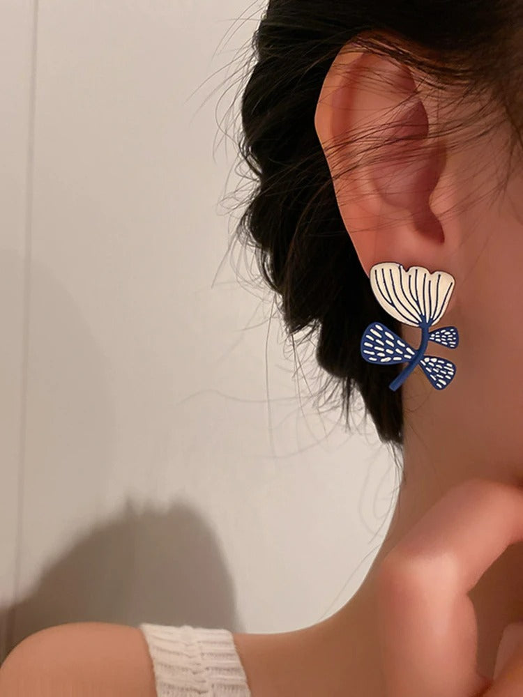 Boucles D'oreilles Asymétriques Fleurs