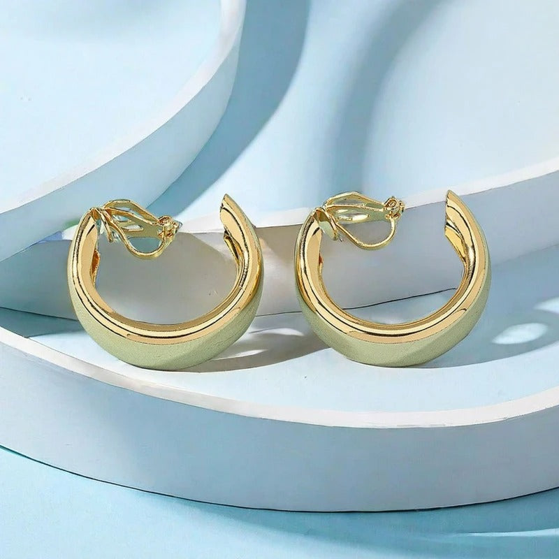 Boucles D’oreilles Clips Anneaux Massifs Dorés