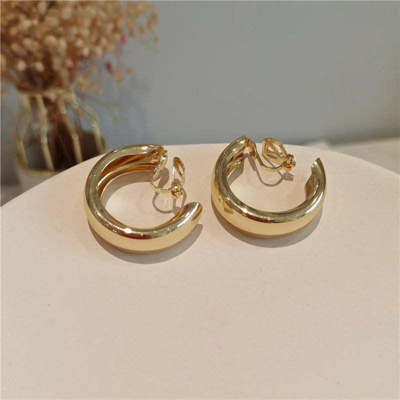 Boucles D’oreilles Clips Anneaux Massifs Dorés