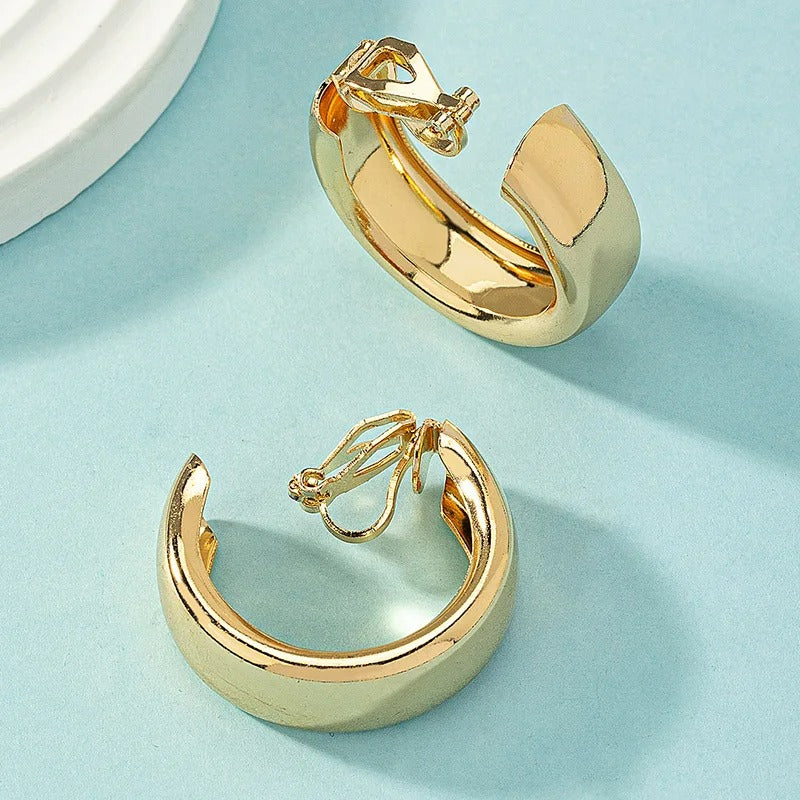 Boucles D’oreilles Clips Anneaux Massifs Dorés