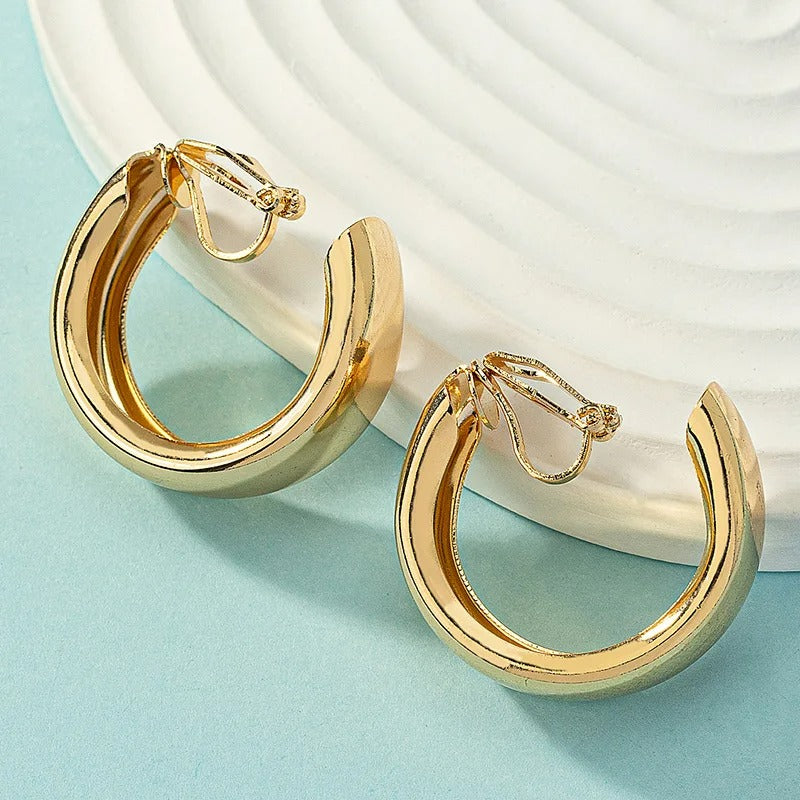 Boucles D’oreilles Clips Anneaux Massifs Dorés