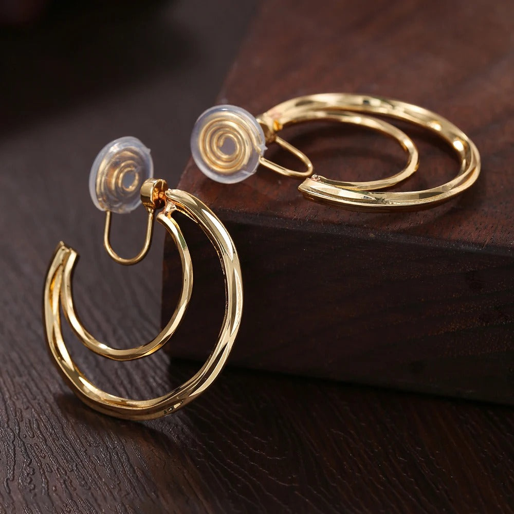 Boucles D’oreilles Clips Créoles Double Image