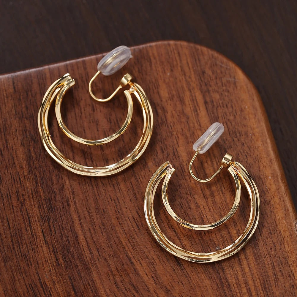 Boucles D’oreilles Clips Créoles Double Image