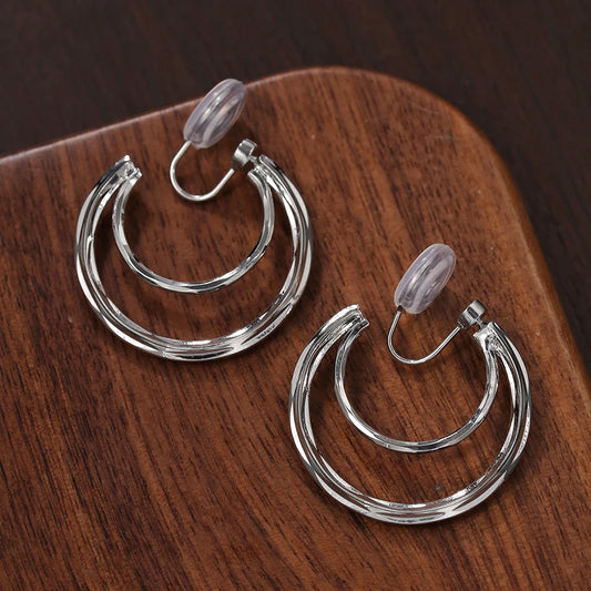 Boucles D’oreilles Clips Créoles Double