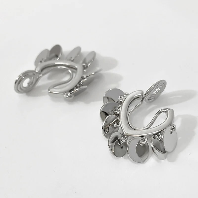 Boucles D'oreilles Clips Disques Argentés Chic