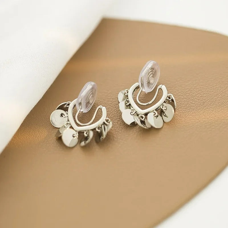 Boucles D'oreilles Clips Disques Argentés Chic
