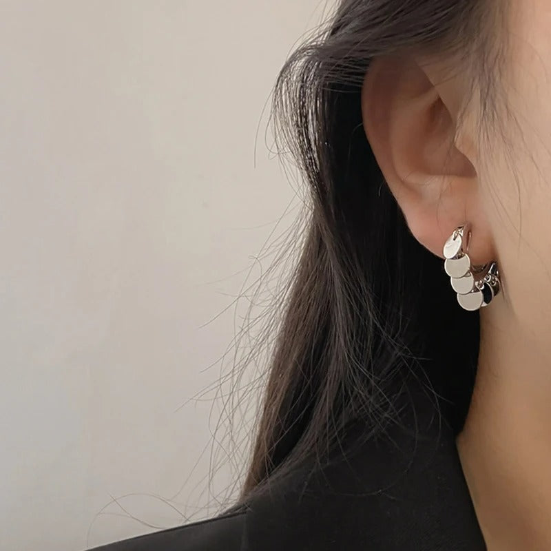 Boucles D'oreilles Clips Disques Argentés Chic
