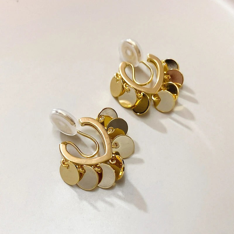 Boucles D'oreilles Clips Disques Dorés Scintillants