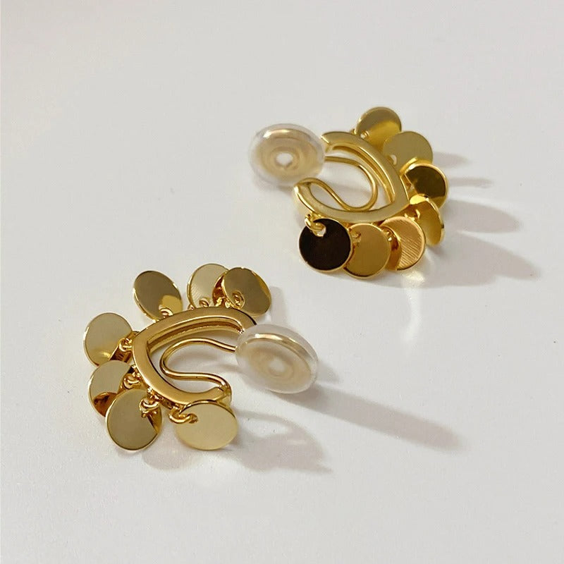 Boucles D'oreilles Clips Disques Dorés Scintillants