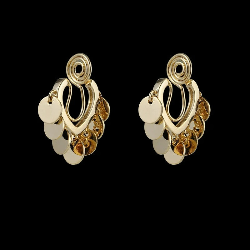 Boucles D'oreilles Clips Disques Dorés Scintillants