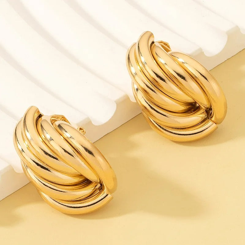 Boucles D'oreilles Clips Nœud Doré Sculpté
