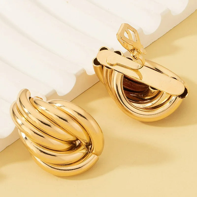 Boucles D'oreilles Clips Nœud Doré Sculpté