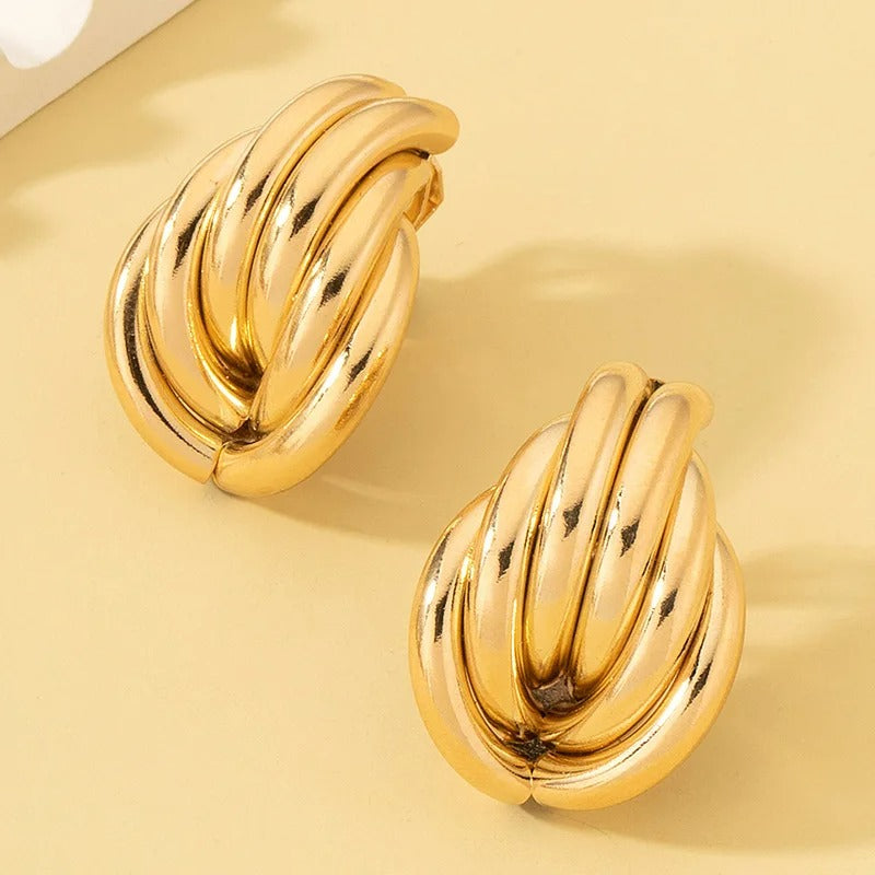 Boucles D'oreilles Clips Nœud Doré Sculpté