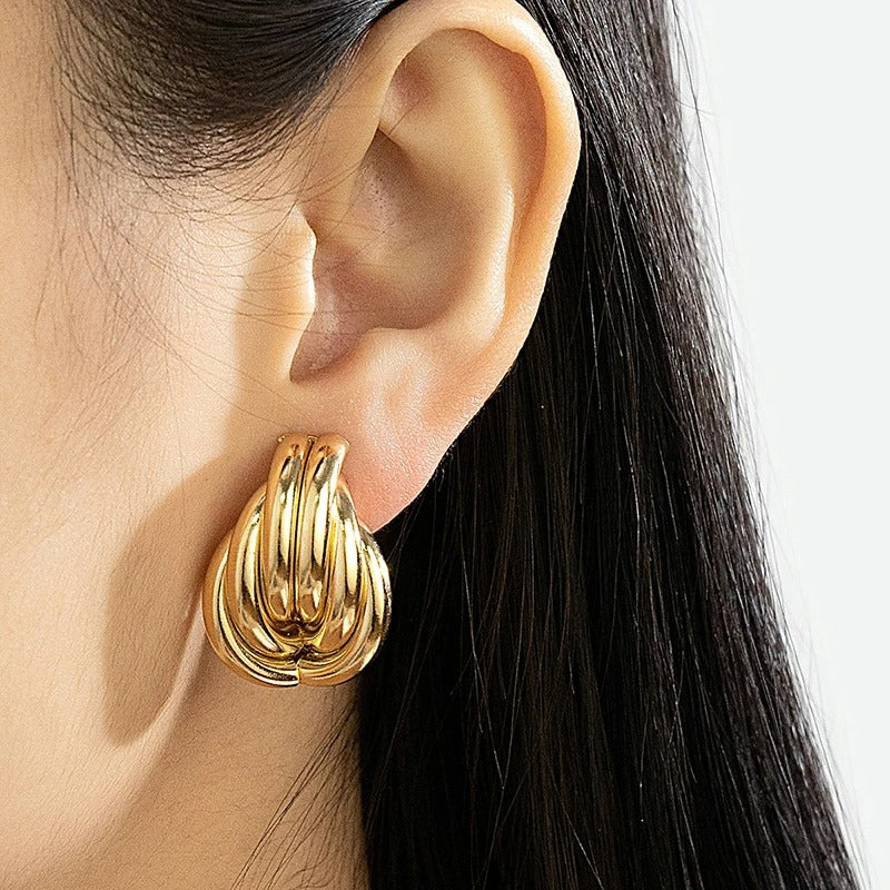 Boucles D'oreilles Clips Nœud Doré Sculpté