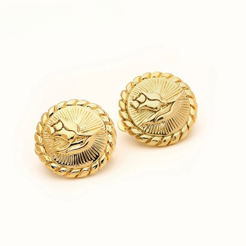 Boucles D'oreilles Clips Doré Style Écusson