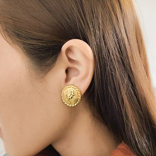 Boucles D'oreilles Clips Doré Style Écusson