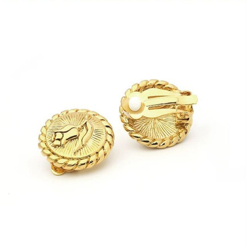 Boucles D'oreilles Clips Doré Style Écusson