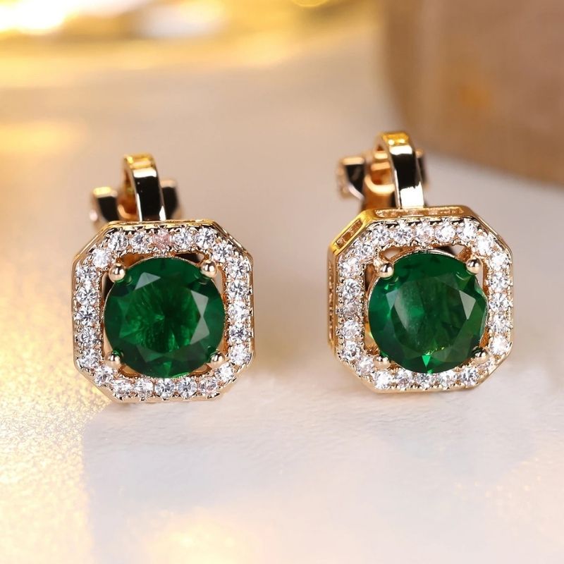 Boucles D'oreilles Clips Élégance Vert Émeraude