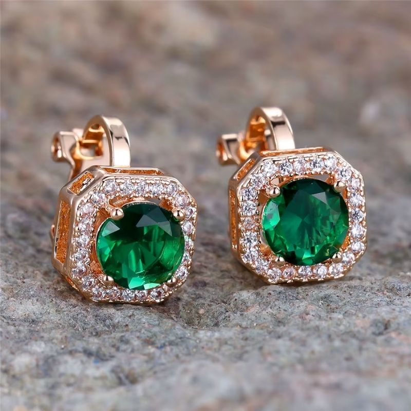 Boucles D'oreilles Clips Élégance Vert Émeraude Image
