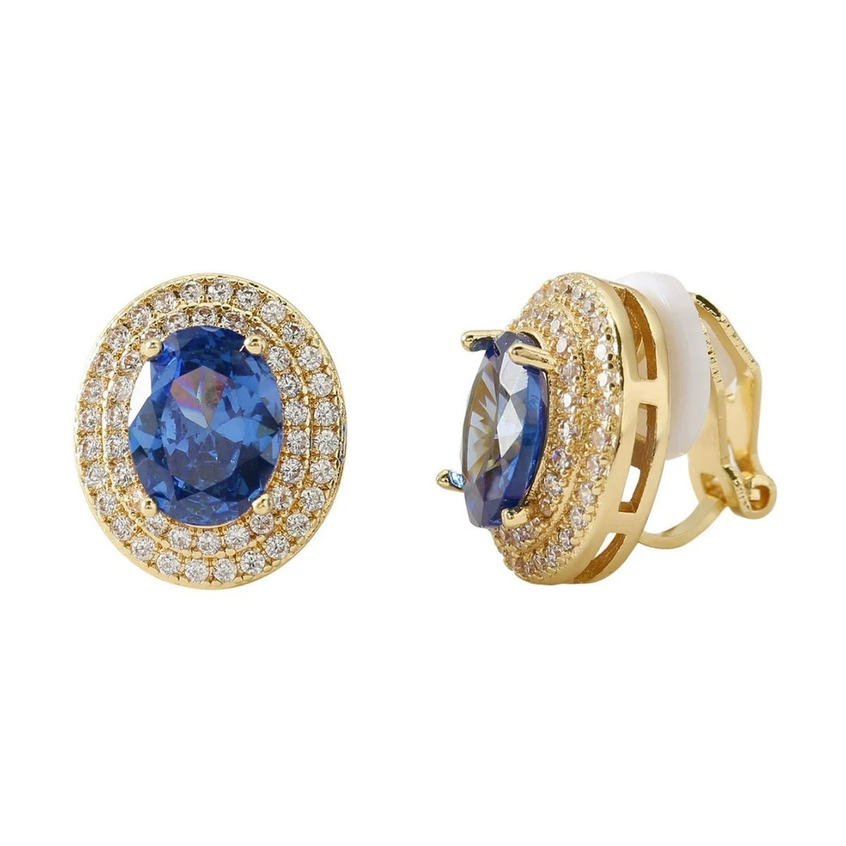Boucles D'oreilles Clips Ovales Bleues