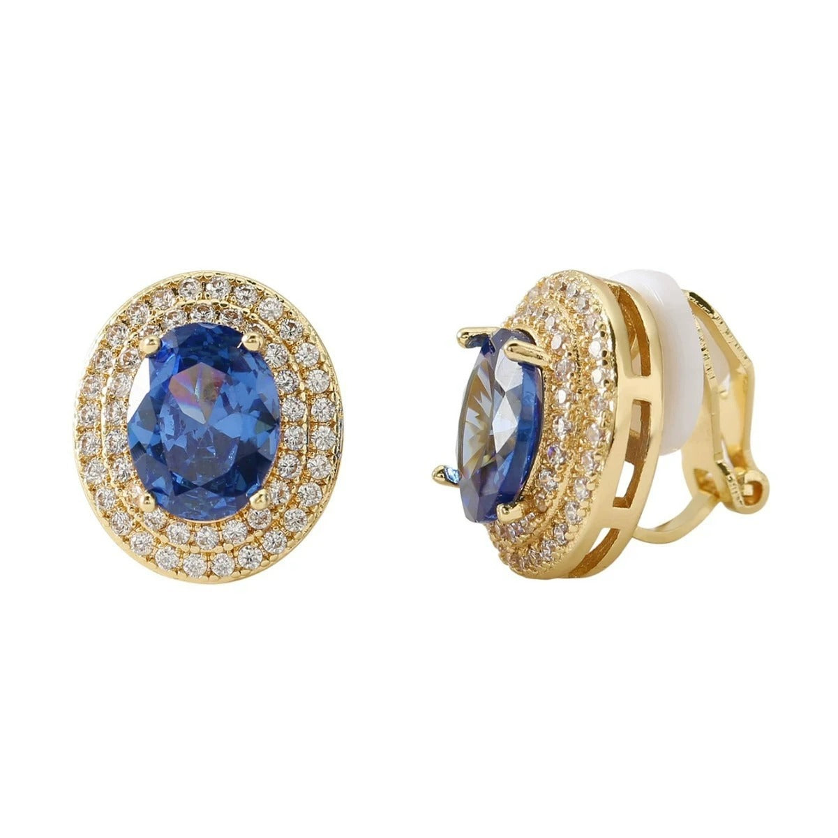 Boucles D'oreilles Clips Ovales Bleues