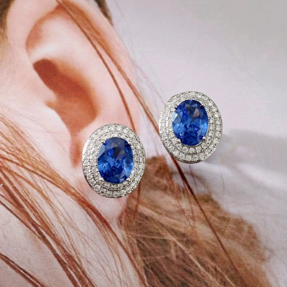 Boucles D'oreilles Clips Ovales Bleues