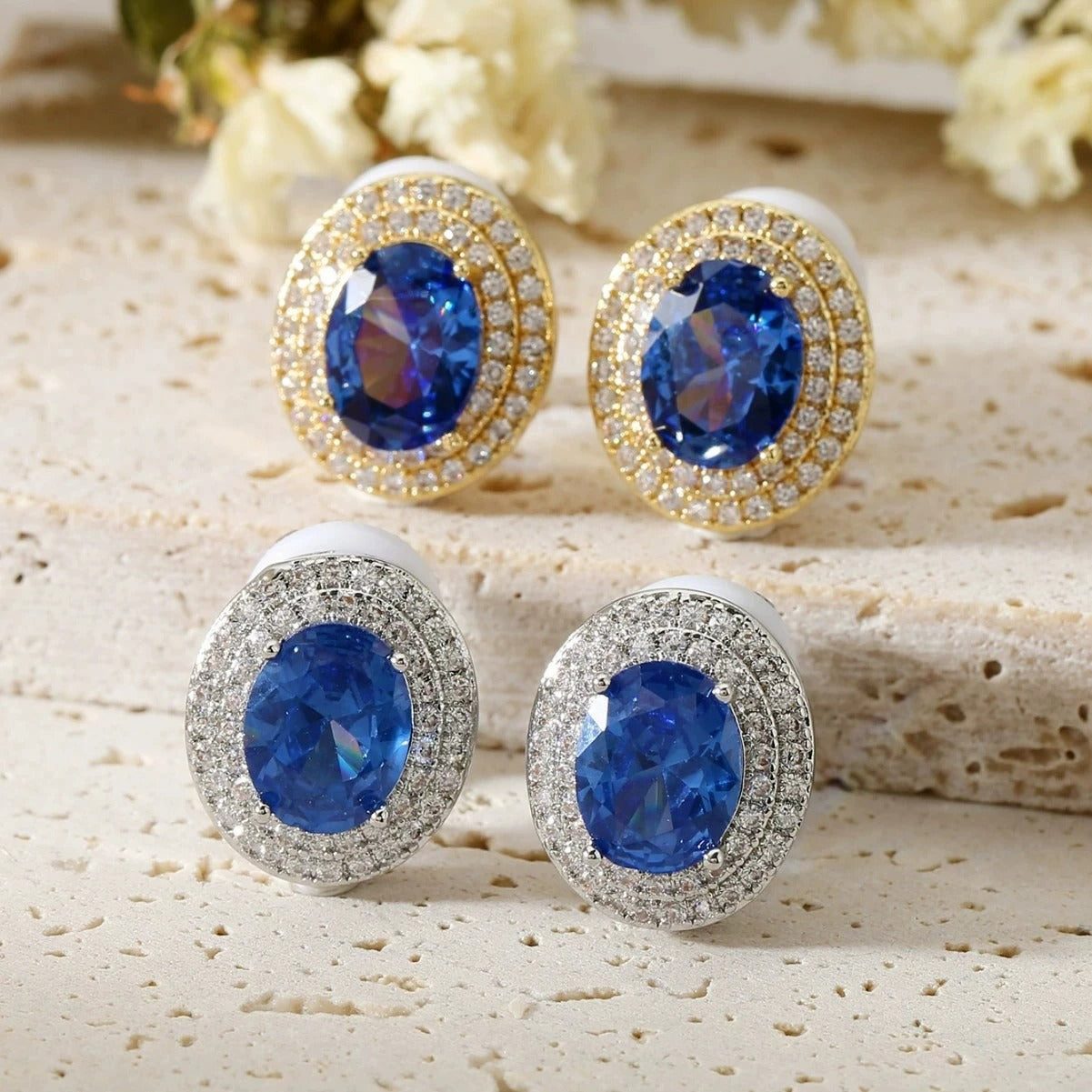 Boucles D'oreilles Clips Ovales Bleues