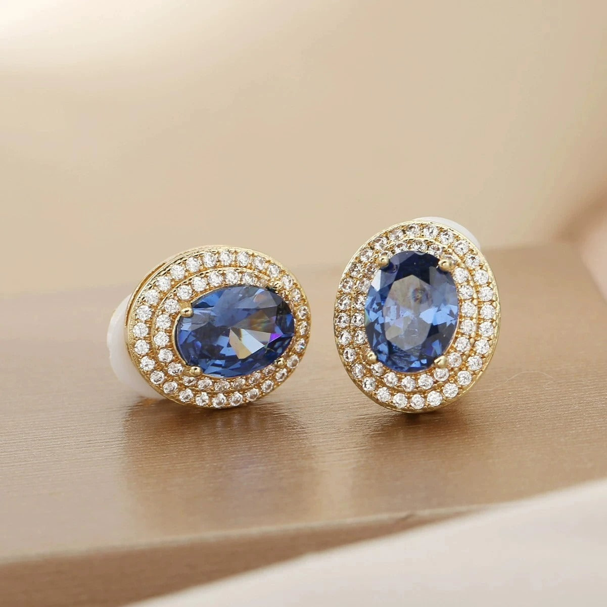 Boucles D'oreilles Clips Ovales Bleues