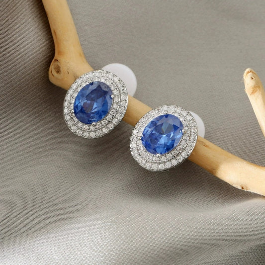 Boucles D'oreilles Clips Ovales Bleues