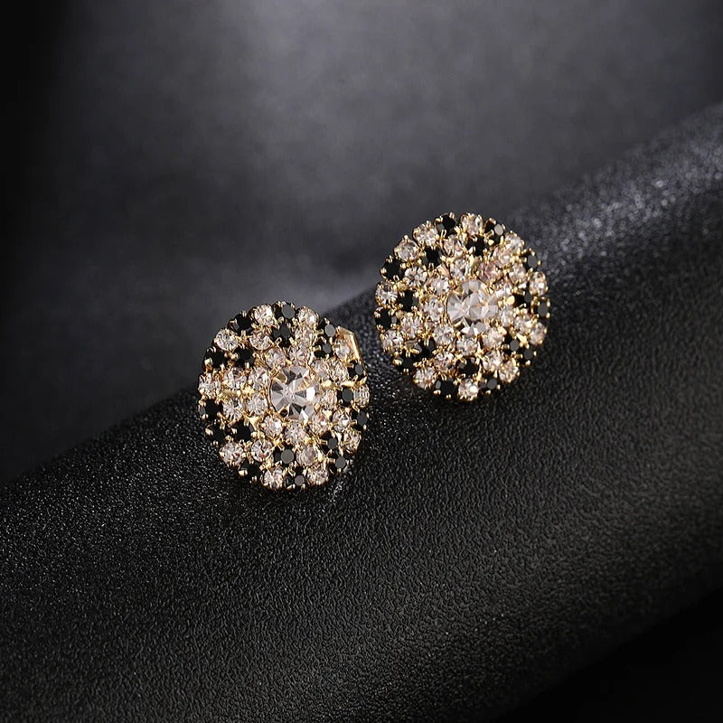 Boucles D'oreilles Clips Rondes Noir Et Cristal