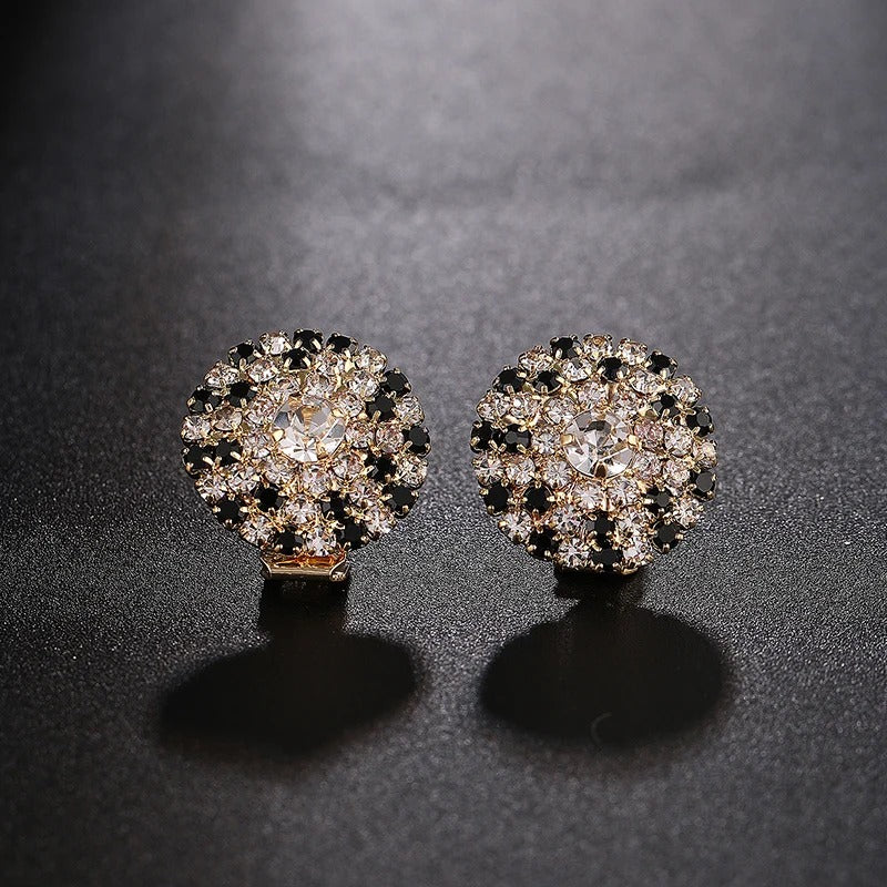 Boucles D'oreilles Clips Rondes Noir Et Cristal
