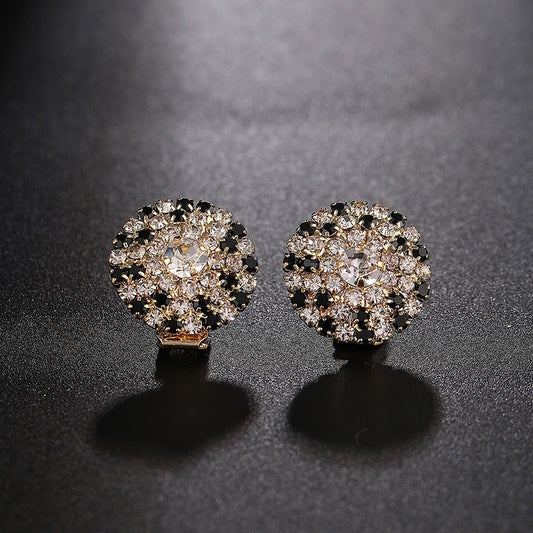 Boucles D'oreilles Clips Rondes Noir Et Cristal