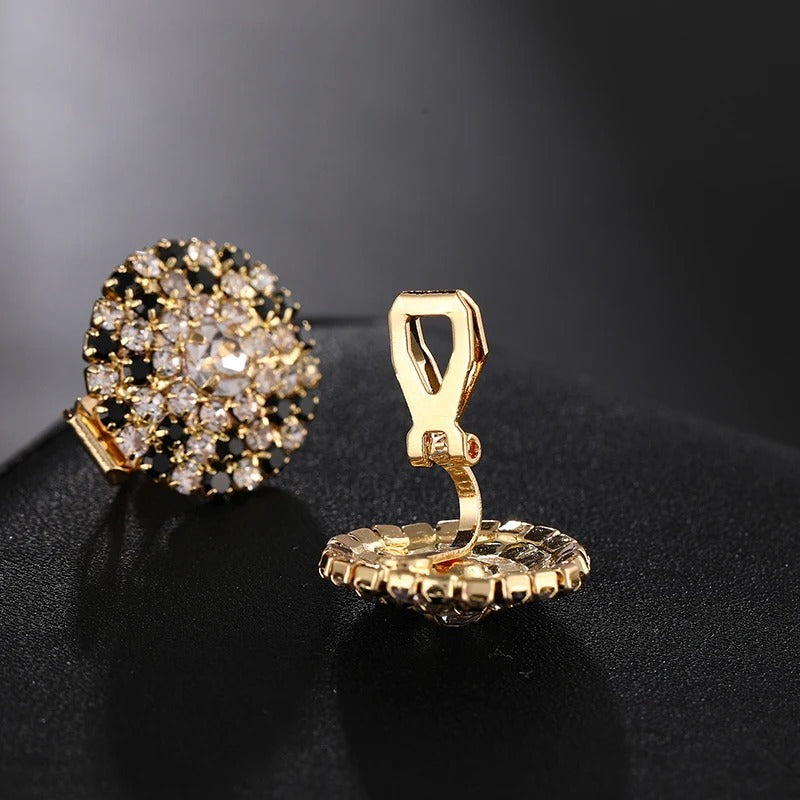 Boucles D'oreilles Clips Rondes Noir Et Cristal