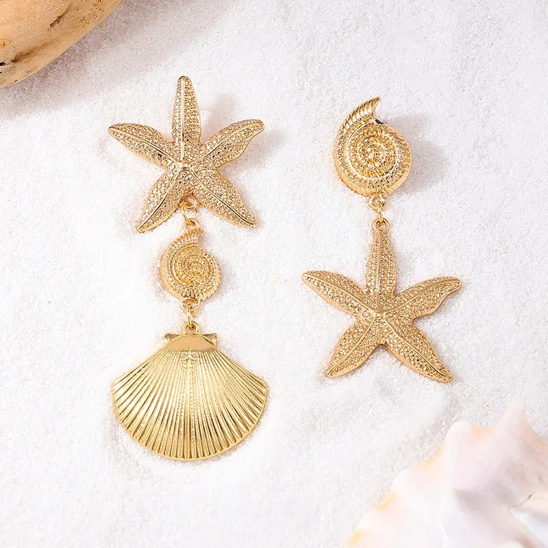 Boucles d'Oreilles Coquillage Pendantes Dépareillées