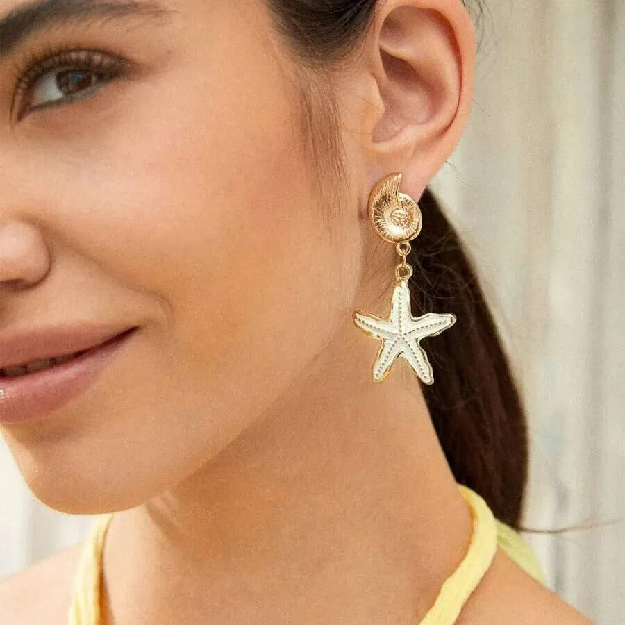 Boucles d'Oreilles Coquillage Pendantes Étoile