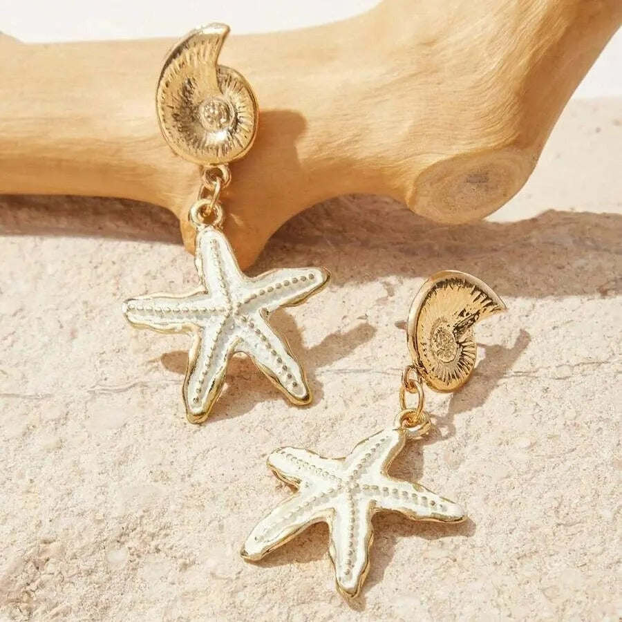 Boucles d'Oreilles Coquillage Pendantes Étoile